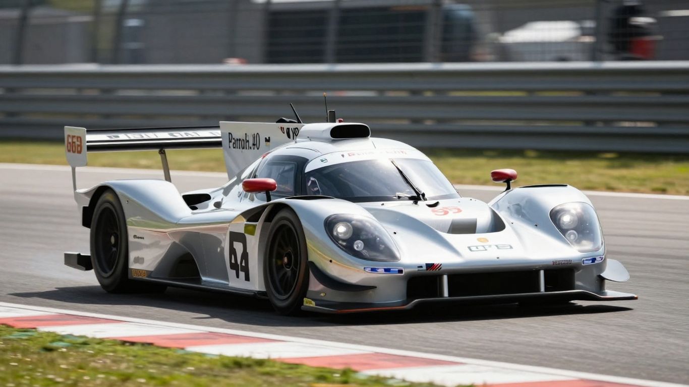Porsche 963 race car on track at high speed.