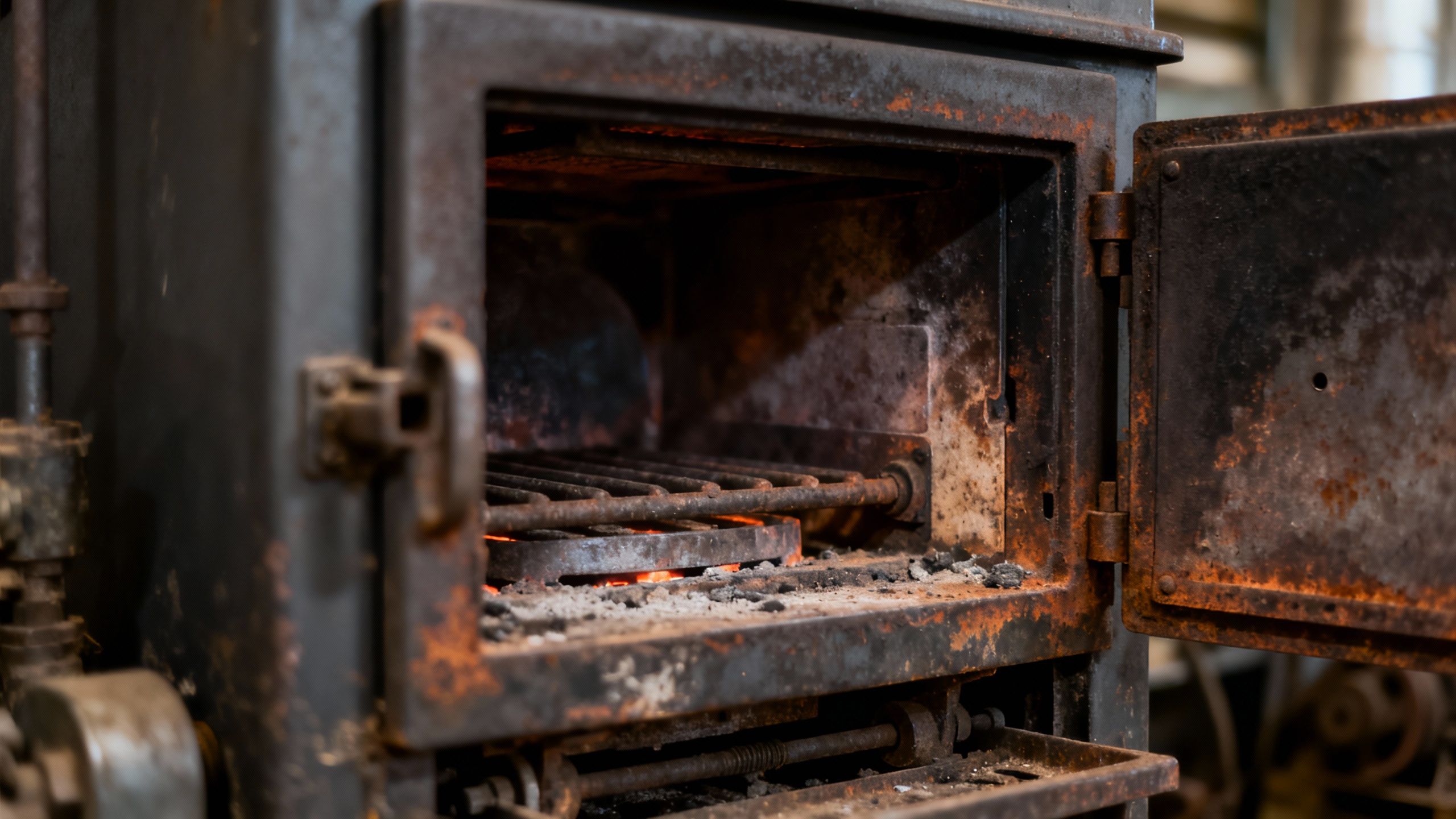Close-up of an aging furnace interior with visible wear.