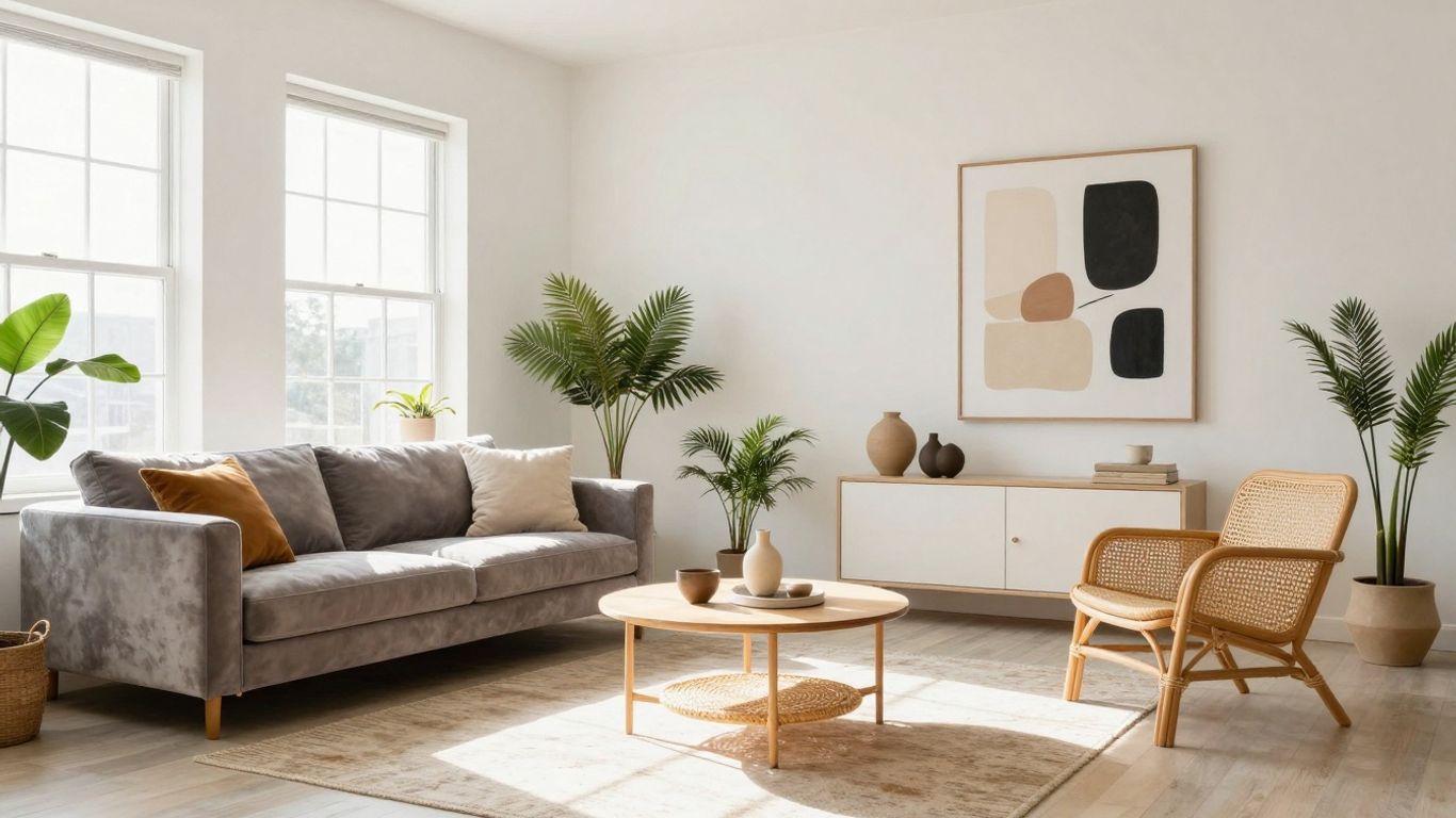 Eclectic living room with mixed furniture styles.