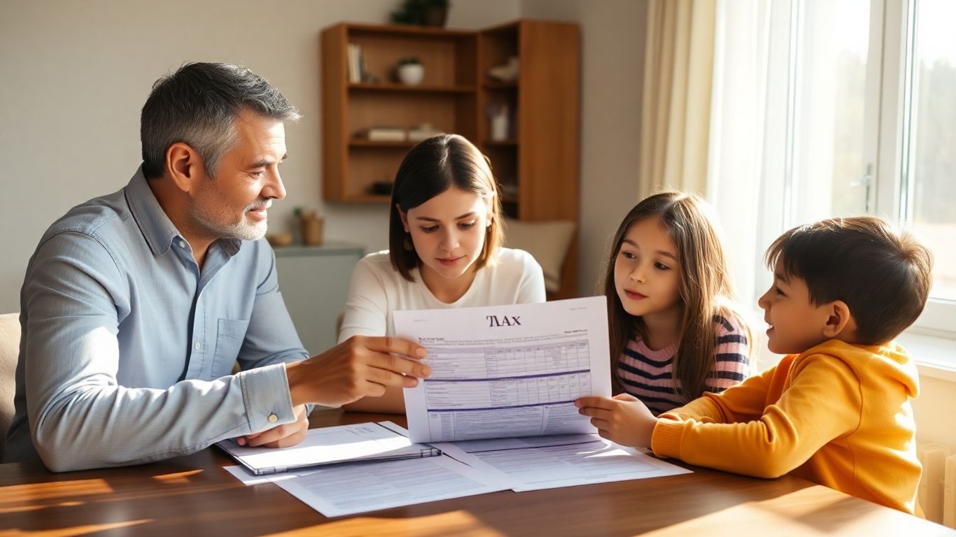 Família declarando imposto de renda com dependentes.