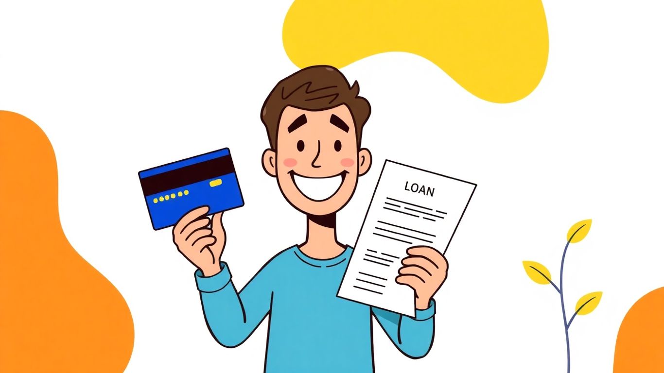 Cartoon person with credit card and loan