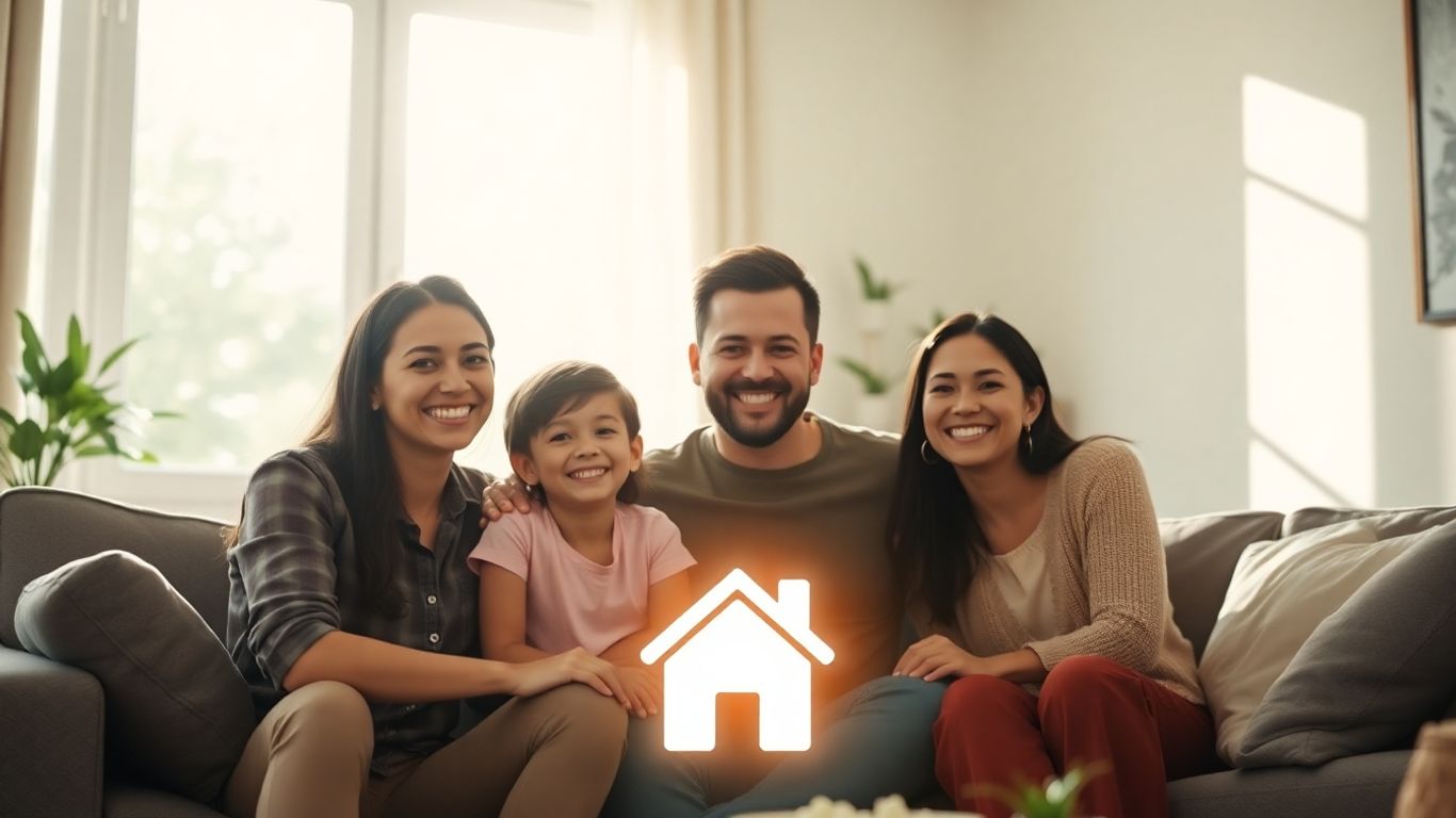 Familia feliz en un hogar seguro y protegido.