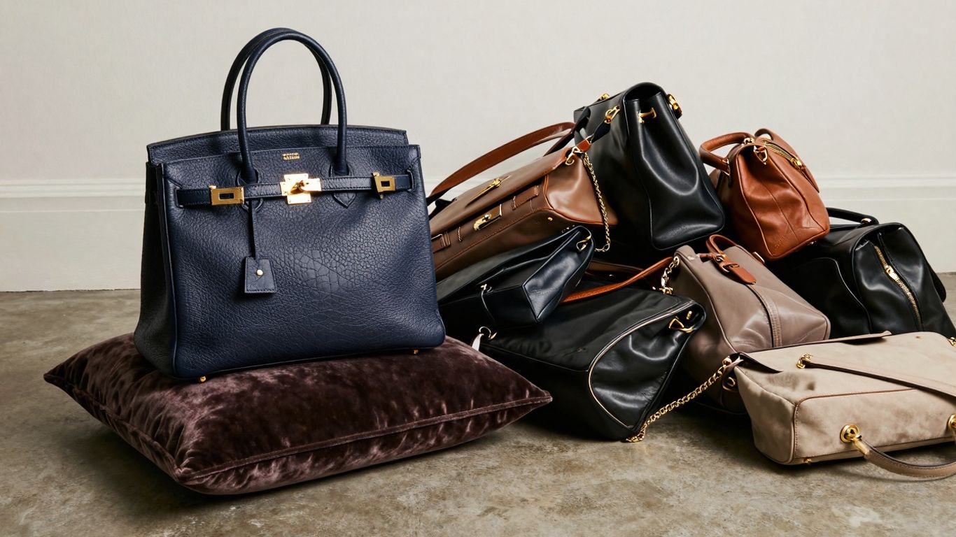 Sac de luxe à côté de sacs moins chers.