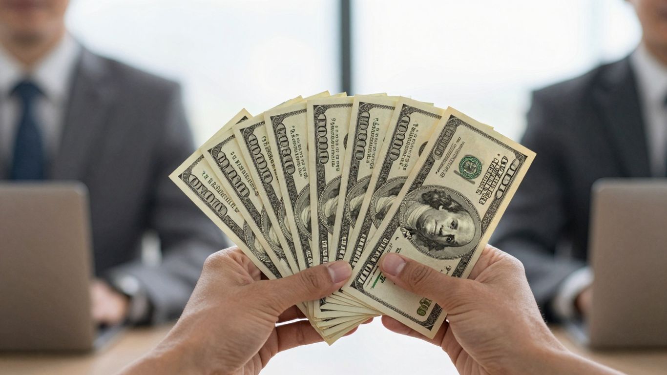 Person holding money, looking towards success