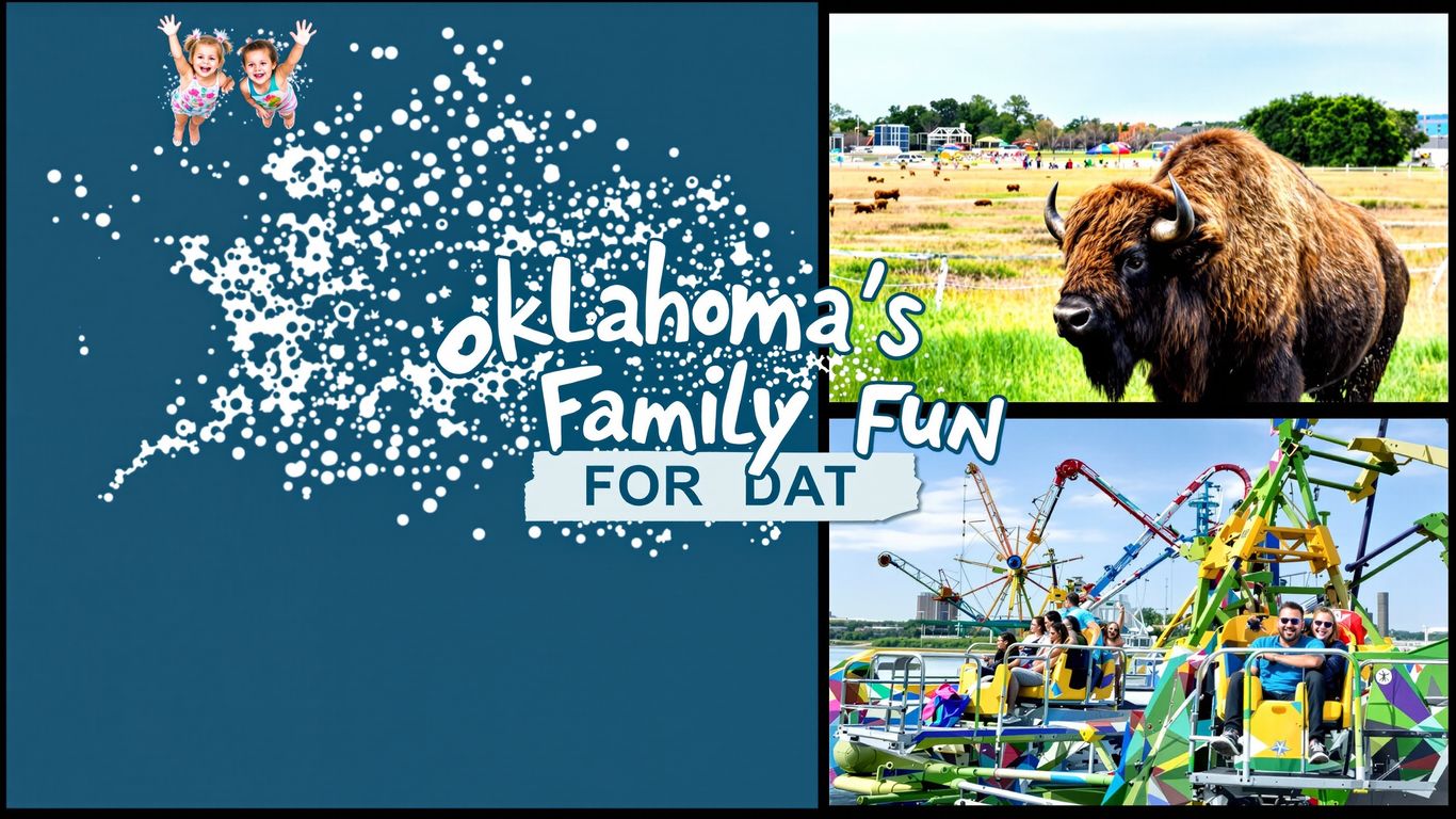 Oklahoma family attractions: water park, bison, amusement park rides.