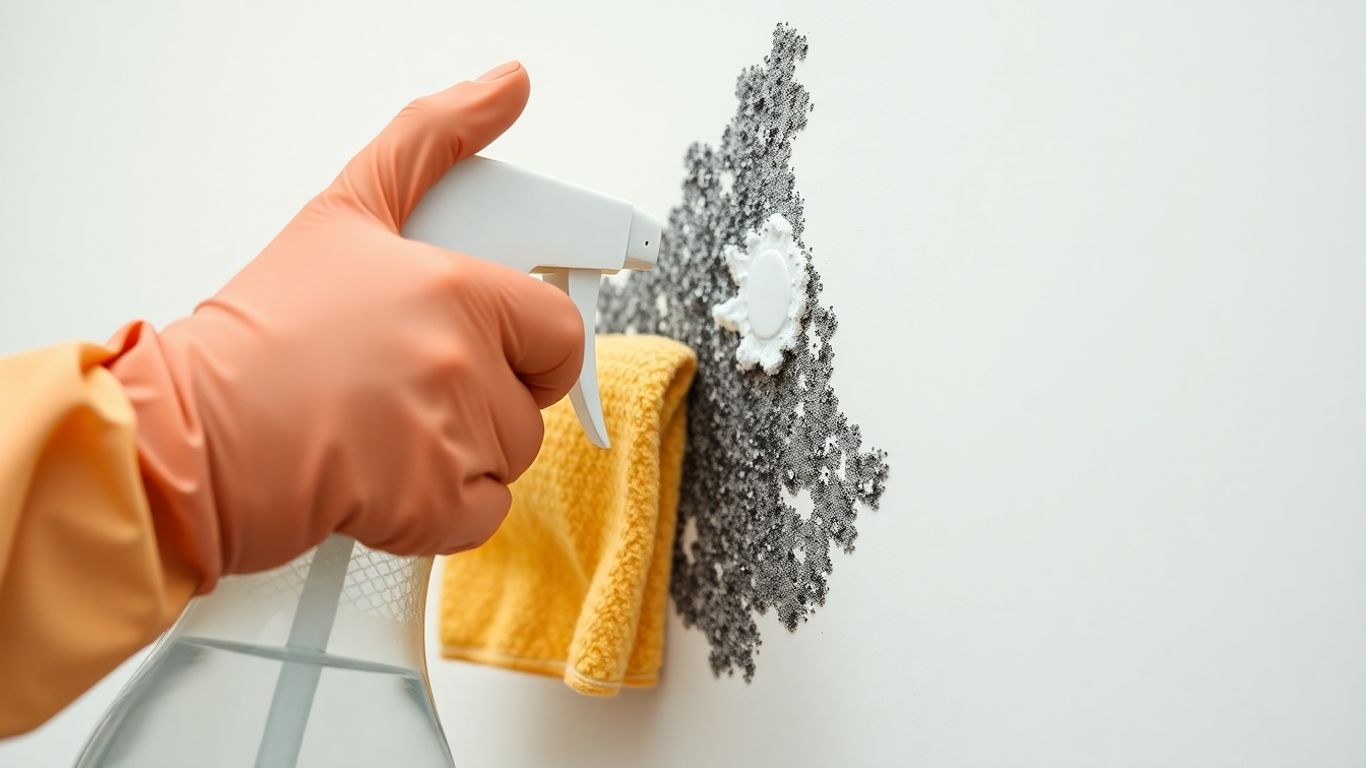 Cleaning mould from a painted wall.