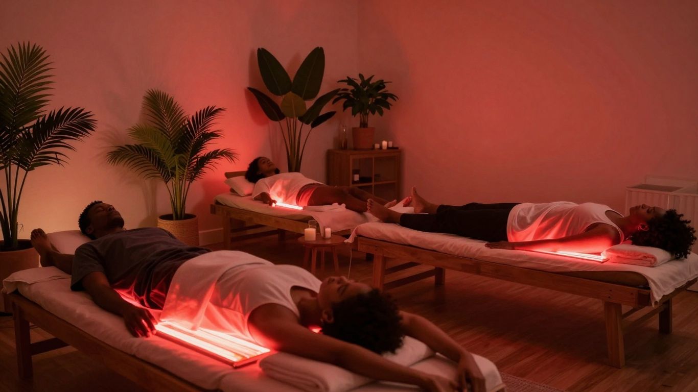 Red light therapy session in a tranquil wellness center.