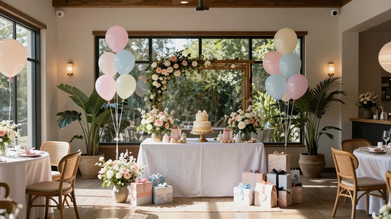 Elegant baby shower venue in Dallas-Fort Worth with decorations.