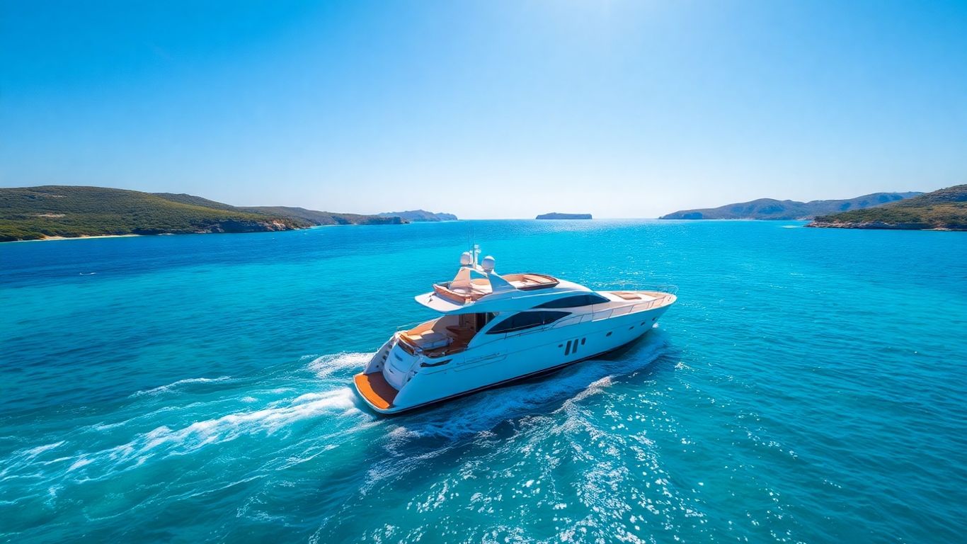 Yacht sailing in the Aegean Sea near Greek islands.
