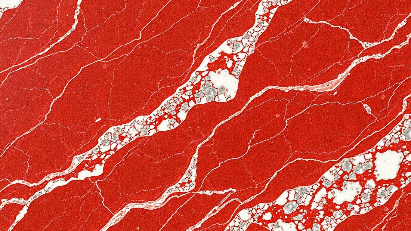 Polished Rosso Levanto marble with red and white veins.