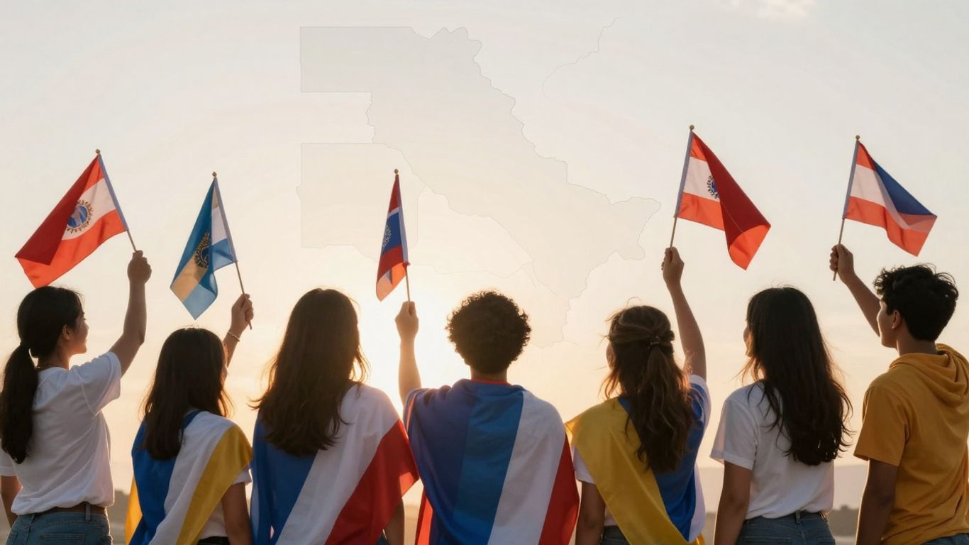People celebrating citizenship with flags.