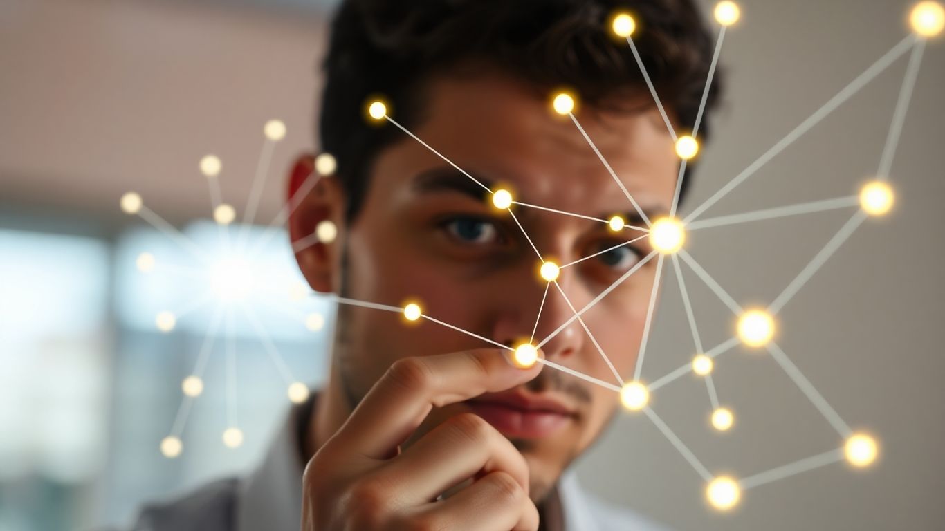 Person examining a complex business model network