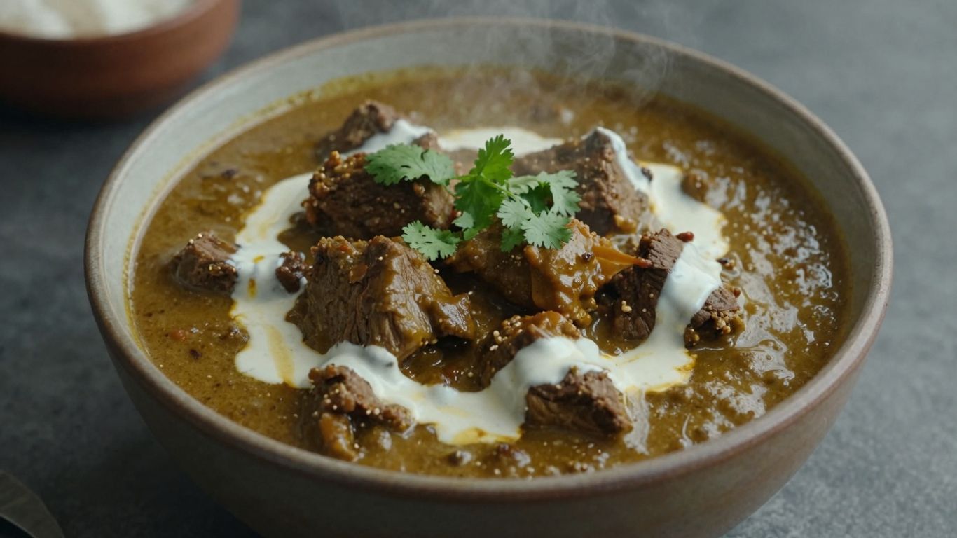 Mutton curry in a bowl with cilantro garnish