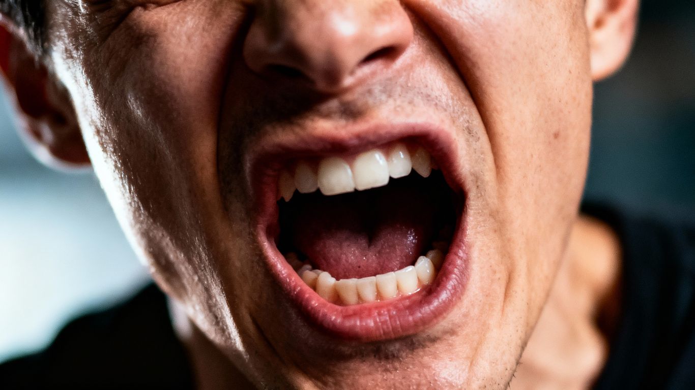 Person struggling to pronounce words clearly.