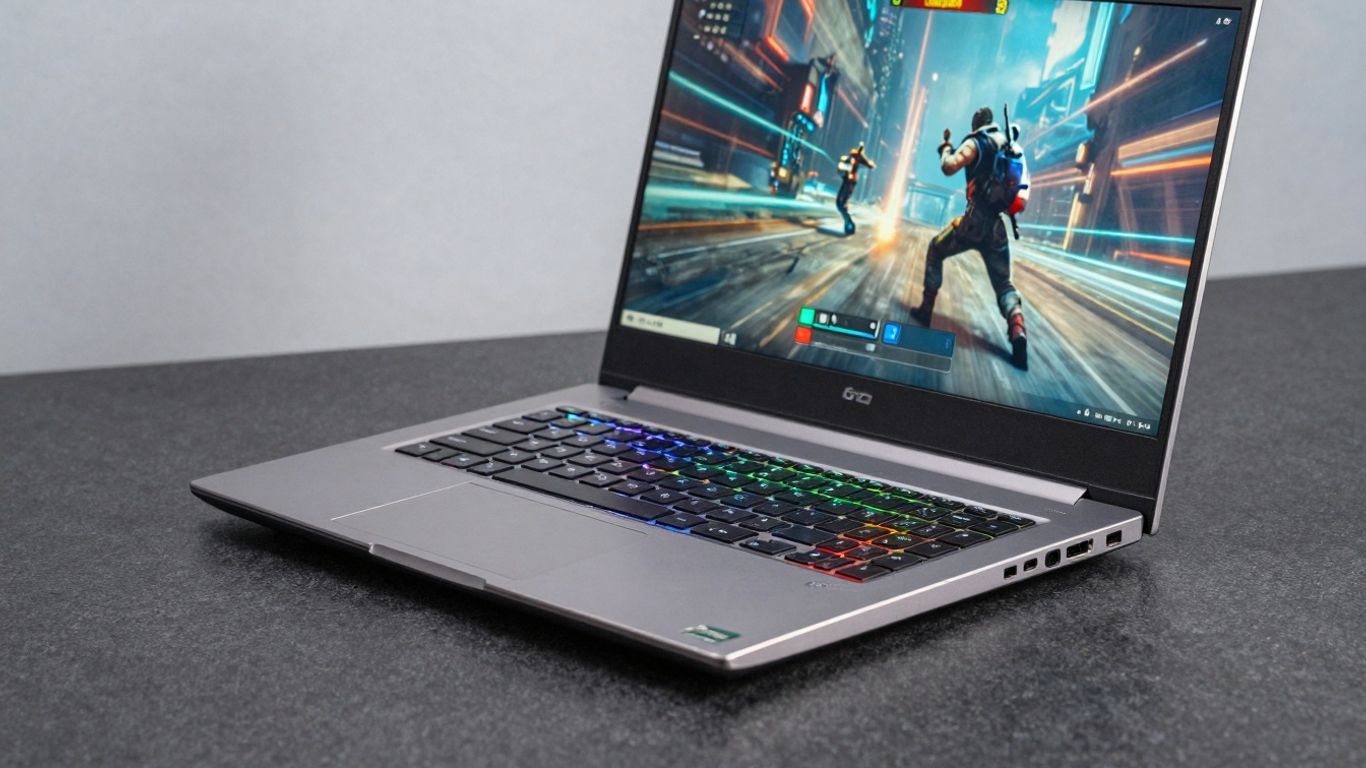 Laptop performant pentru gaming cu iluminare RGB.