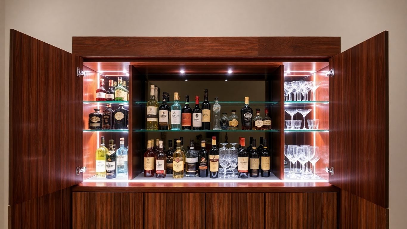 Moderner Barschrank mit Spirituosen und Gläsern