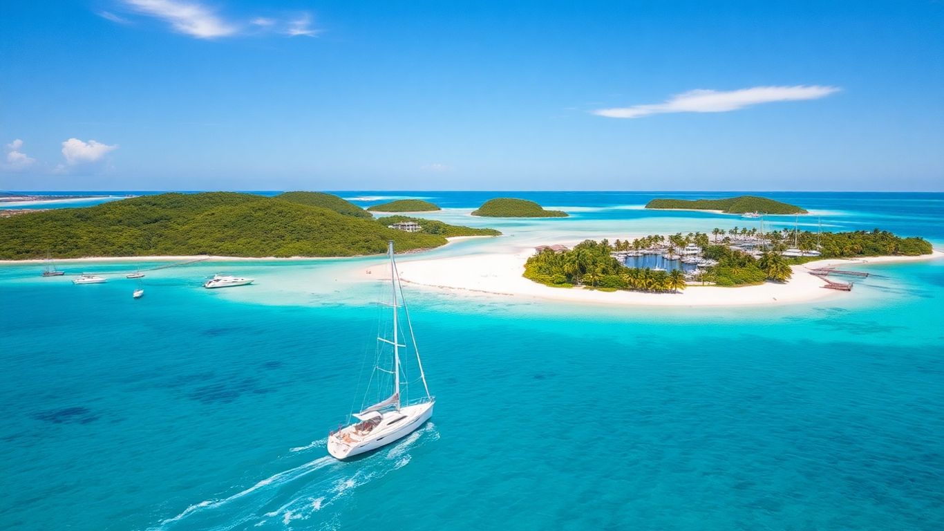 Sailing yacht near Marina Cay and tropical beaches
