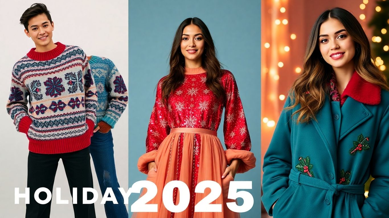 Festive holiday apparel trends for 2025.