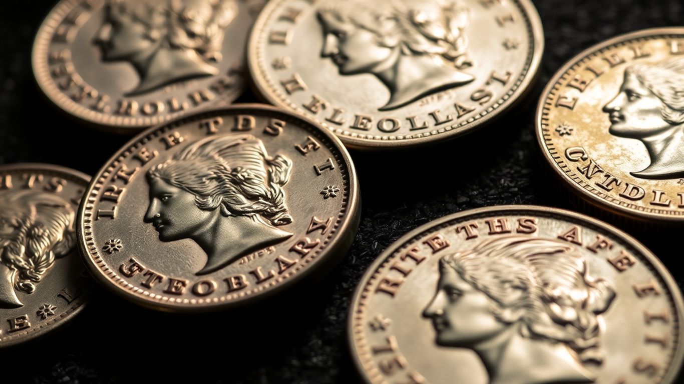 Vintage half dollar coins with visible details.
