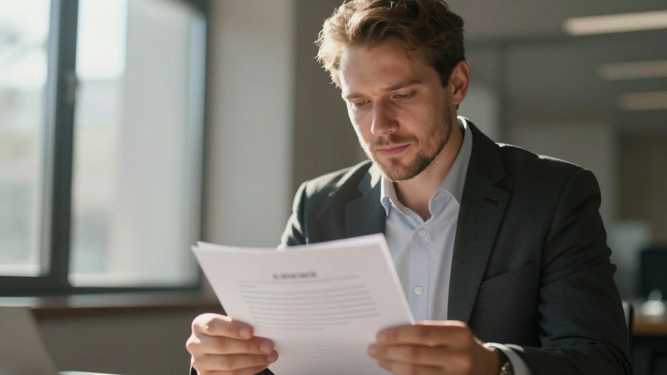 Persona pensando en un documento de permiso de trabajo.