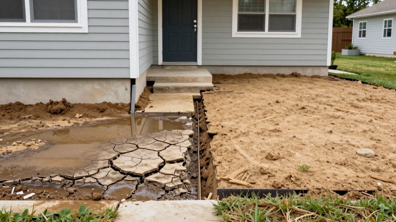 Healthy vs. cracked house foundation with water.