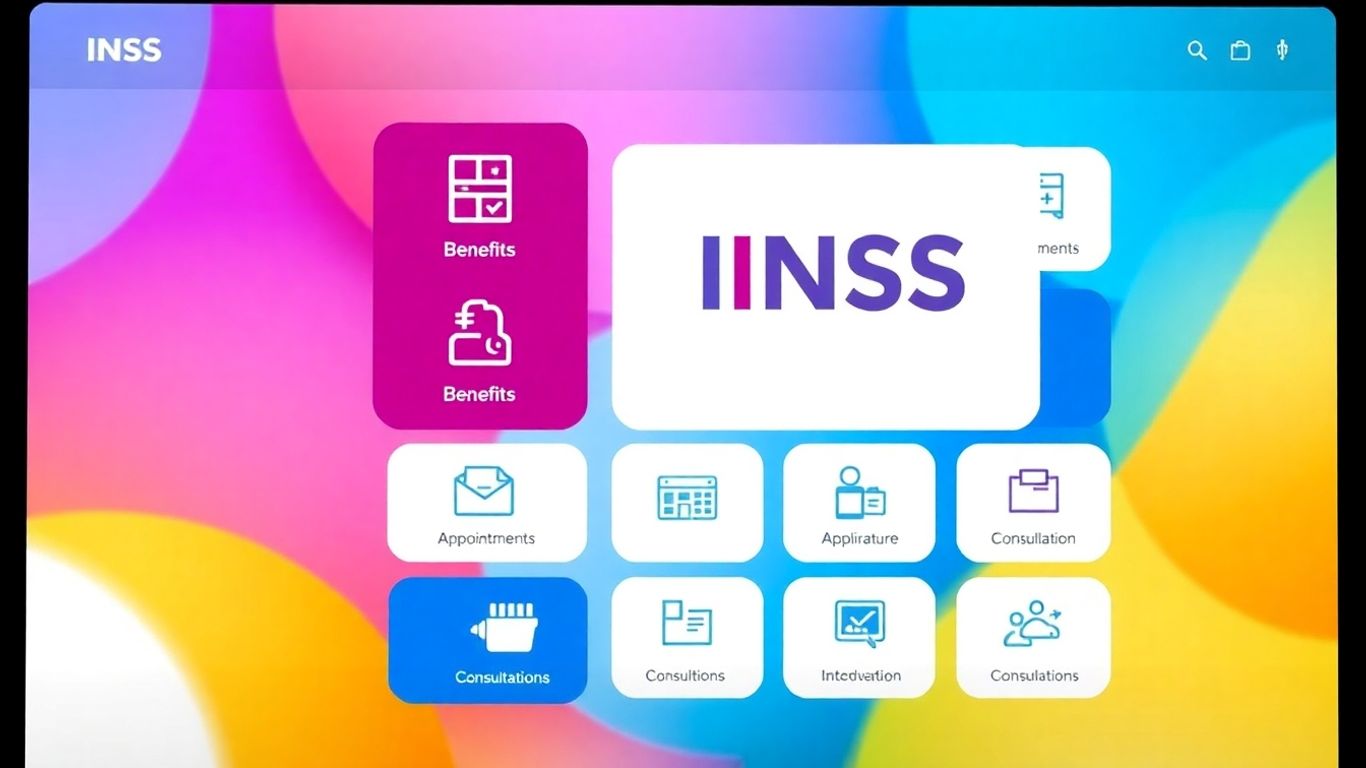 Interface digital do Meu INSS com ícones de serviços.