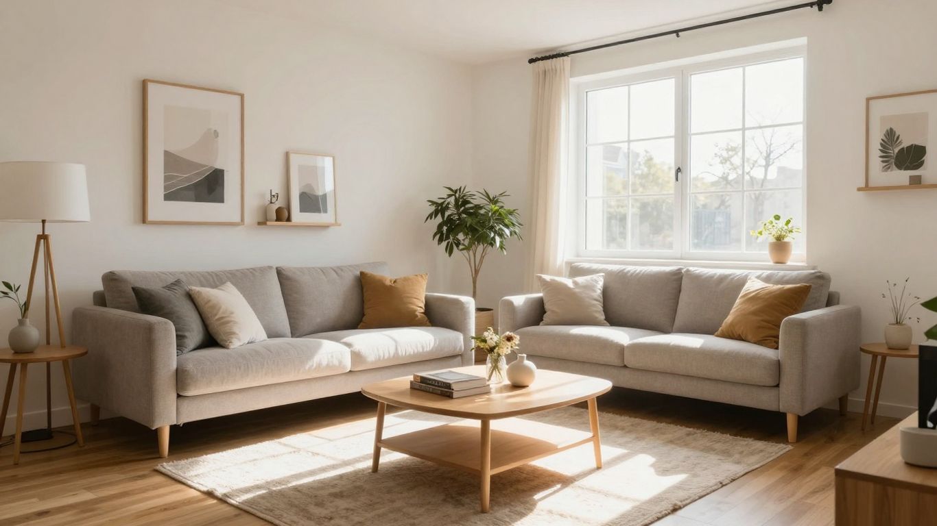 Furnished living room for short-term rental