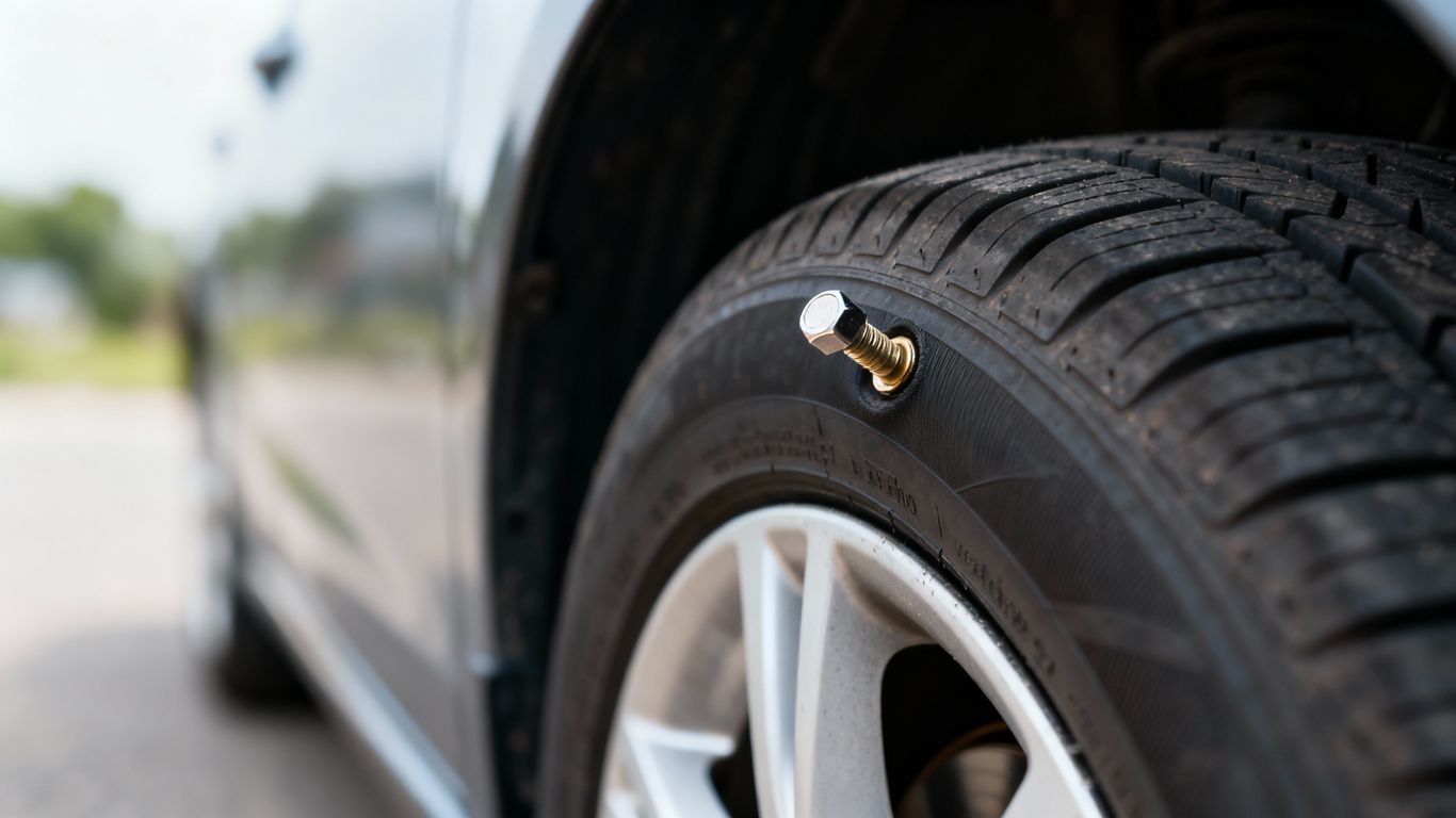 Car tire with missing valve cap