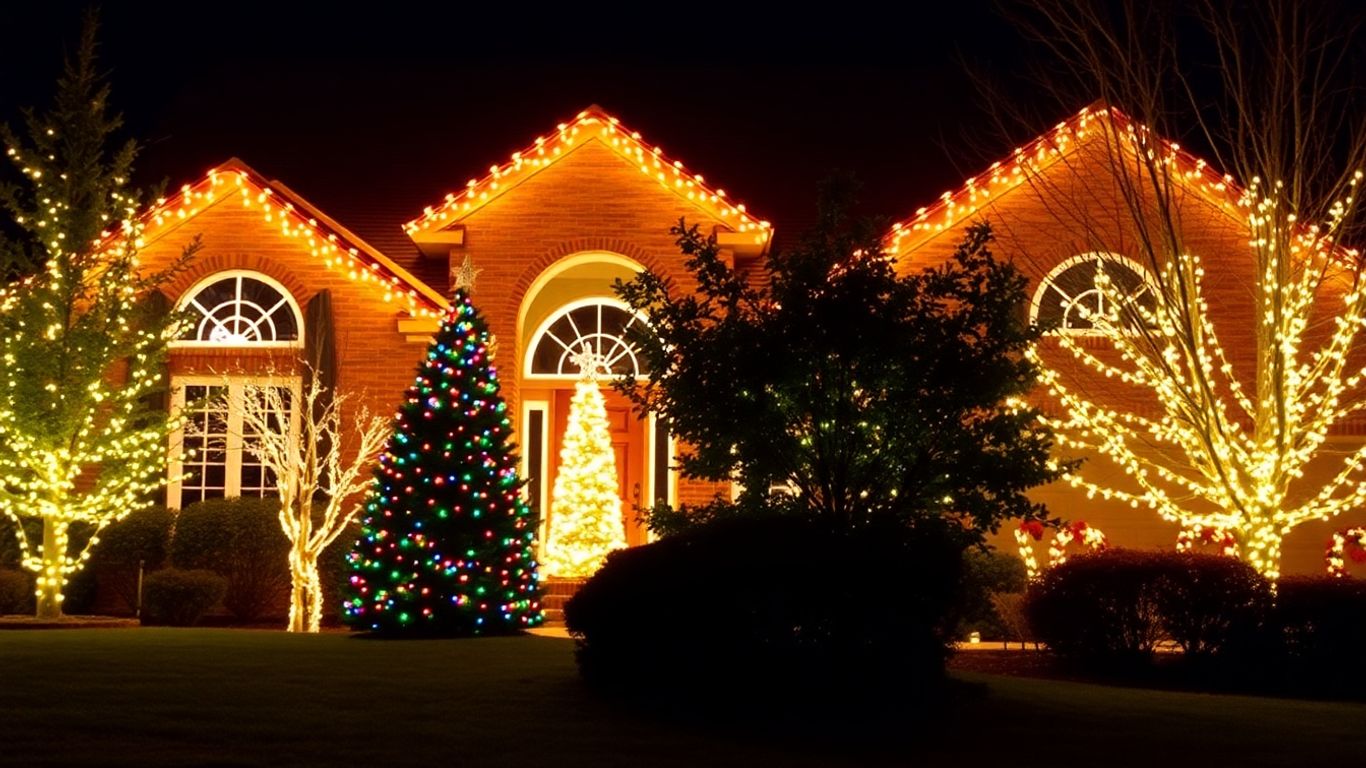 Professionally installed Christmas lights on a home exterior.