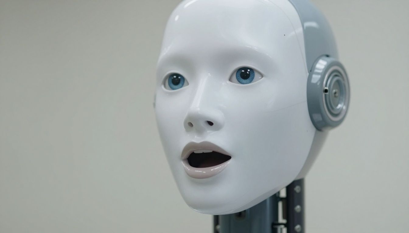 Robot EMO's face showing perfect lip-syncing.