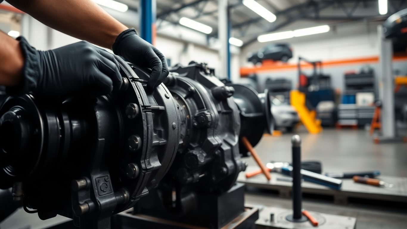 Mechanic repairing car gearbox and differential in Adelaide.