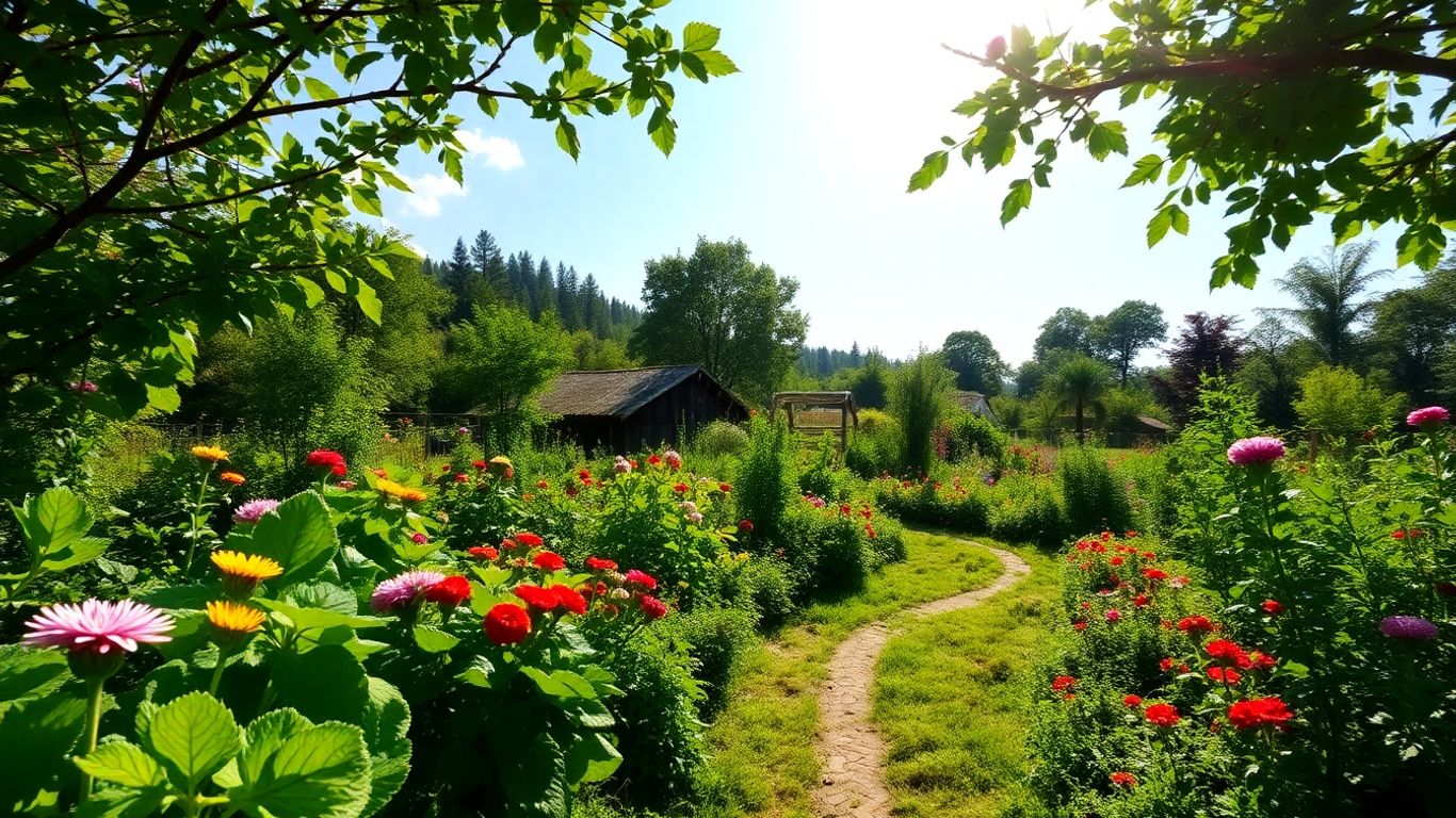 Grădină permaculturală românească, plină de viață și culoare.