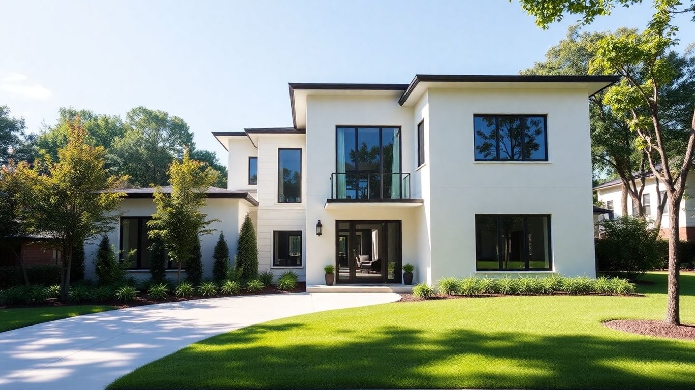 Newly constructed house in Chastain Park with landscaping.