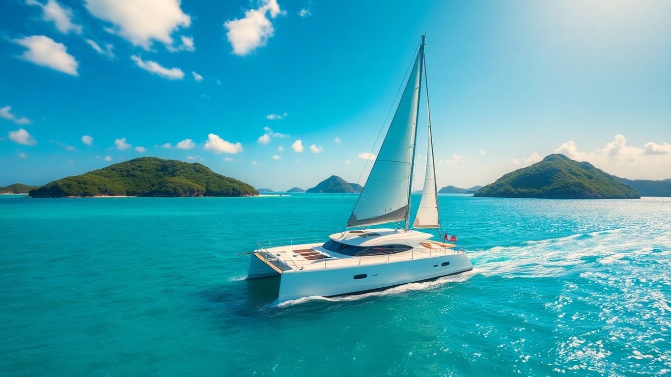 Luxury catamaran sailing in the Caribbean islands.