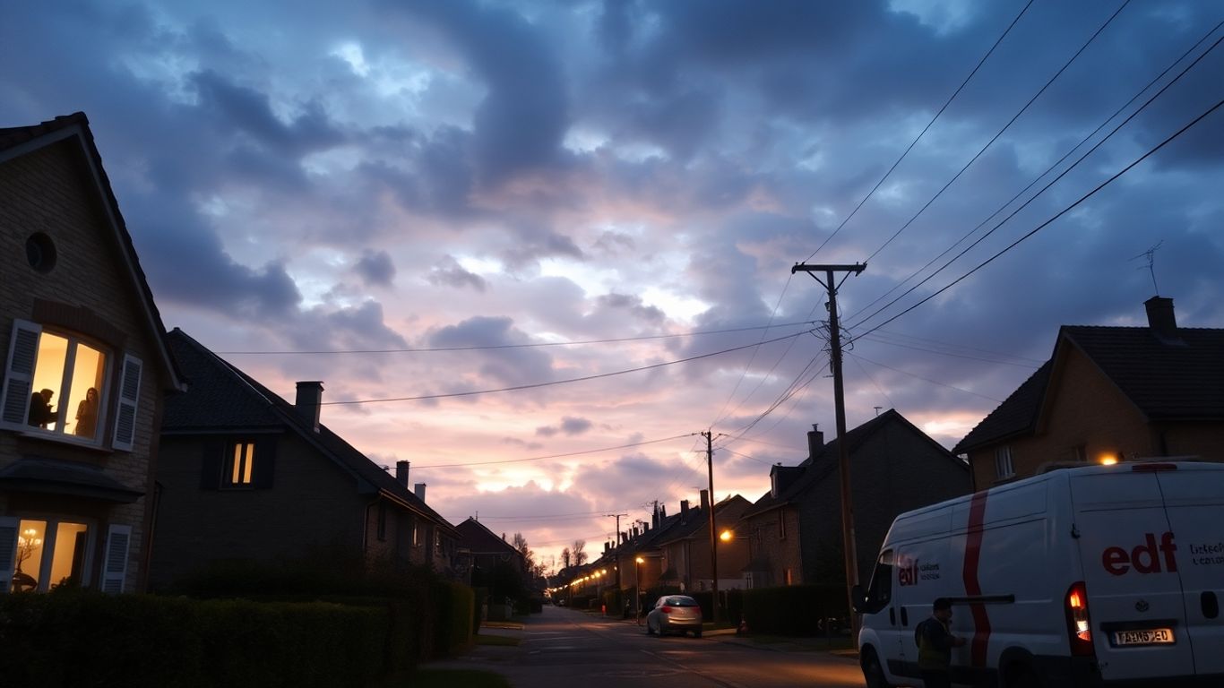 Quartier français sombre pendant une coupure d'électricité EDF.