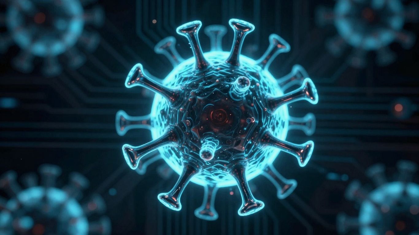 Abstract digital virus on circuit board background