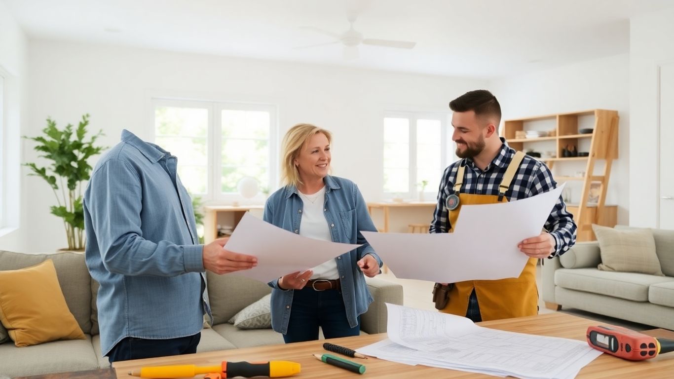 Homeowner and contractor discussing renovation plans.