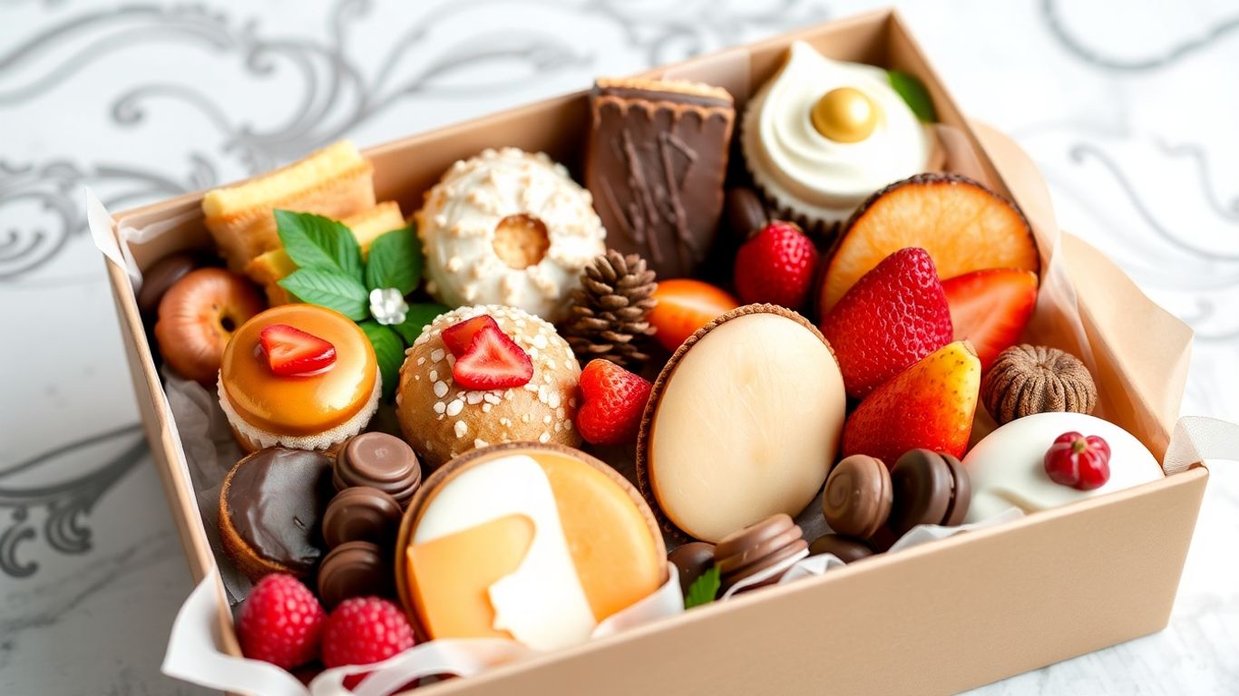 กล่องขนมพรีเมียมหลากหลายชนิด จัดวางอย่างสวยงาม