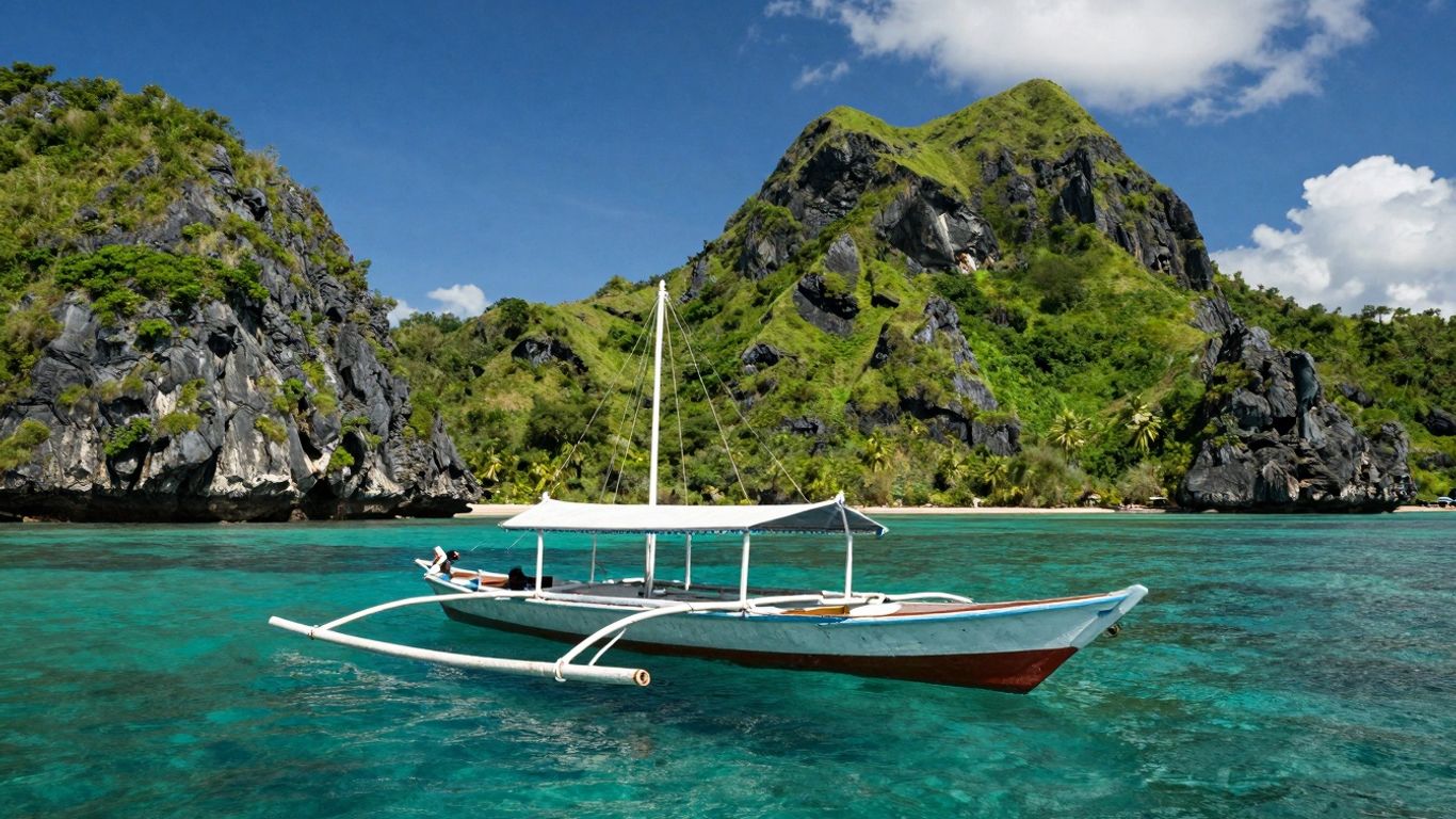 Komodo boat trip sailing turquoise waters near islands.