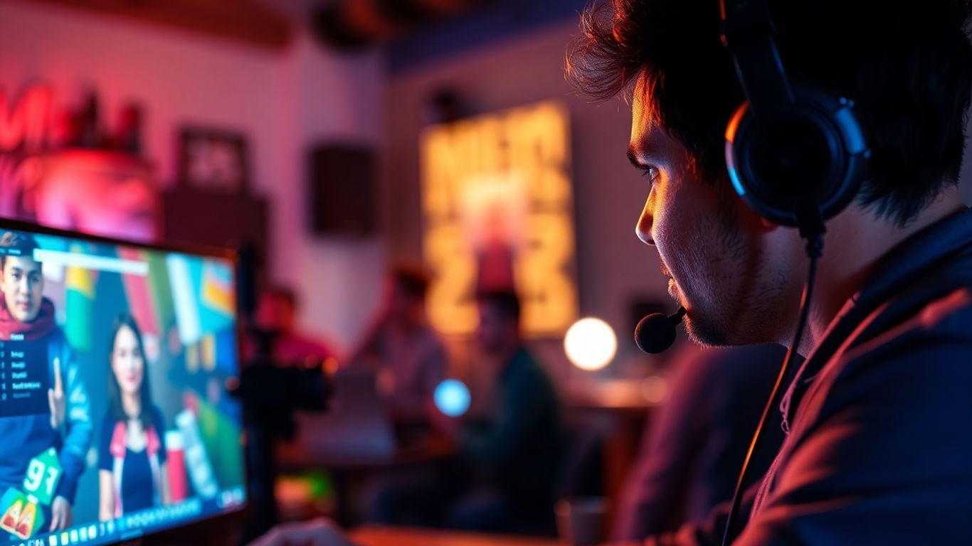 Discord streaming setup with vibrant lighting.