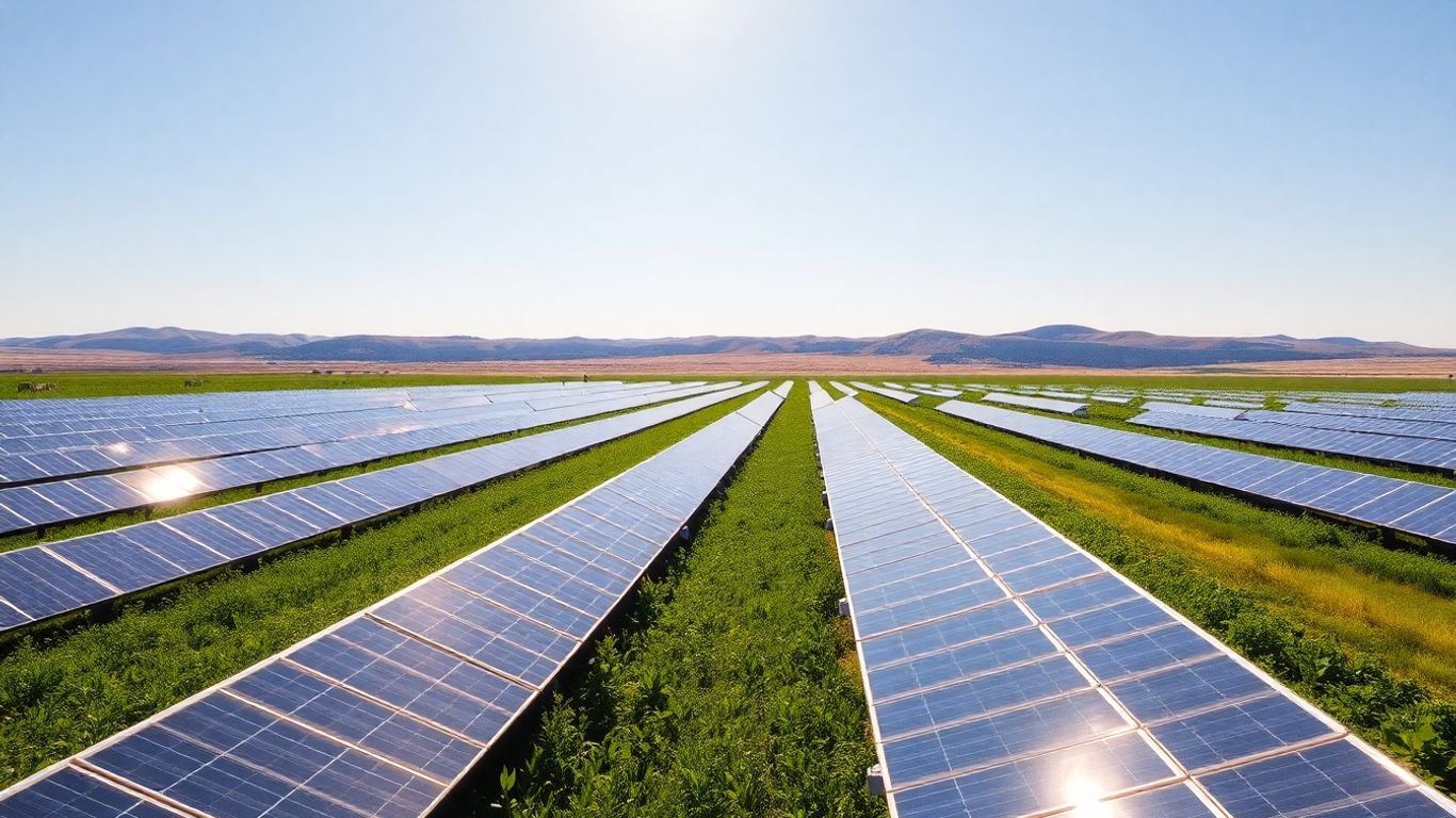 Alberta solar farm with crops and sheep.