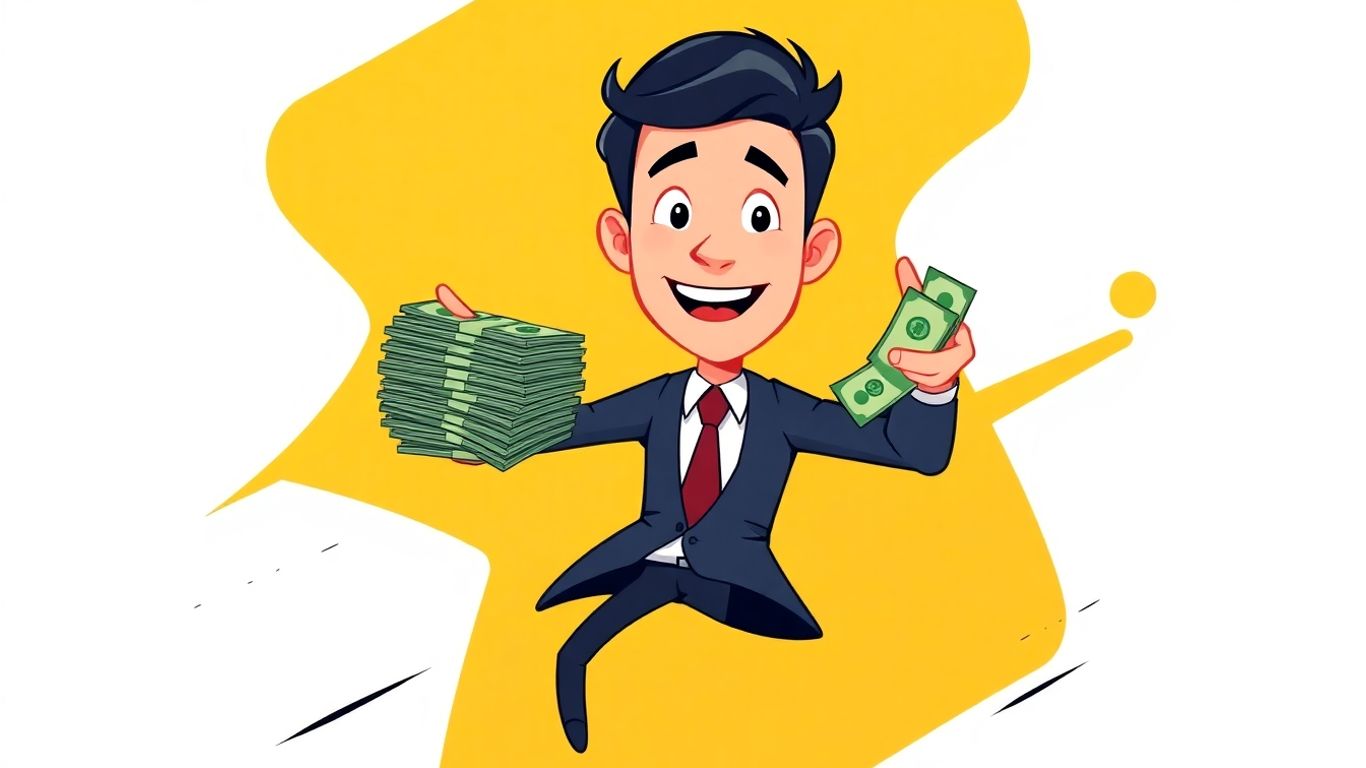 Cartoon businessman giving cash fast