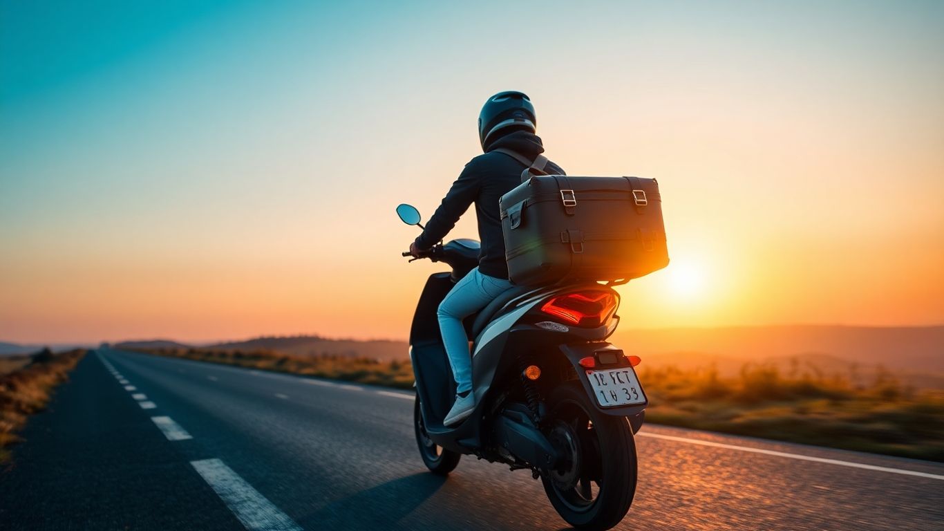 Elektroroller auf langer Fahrt bei Sonnenuntergang