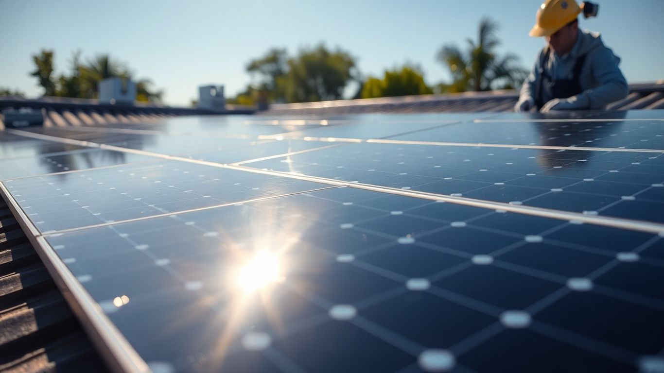 Solar panel installation inspection on a sunny day.