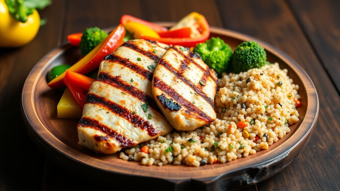 Healthy chicken and vegetable lunch bowl