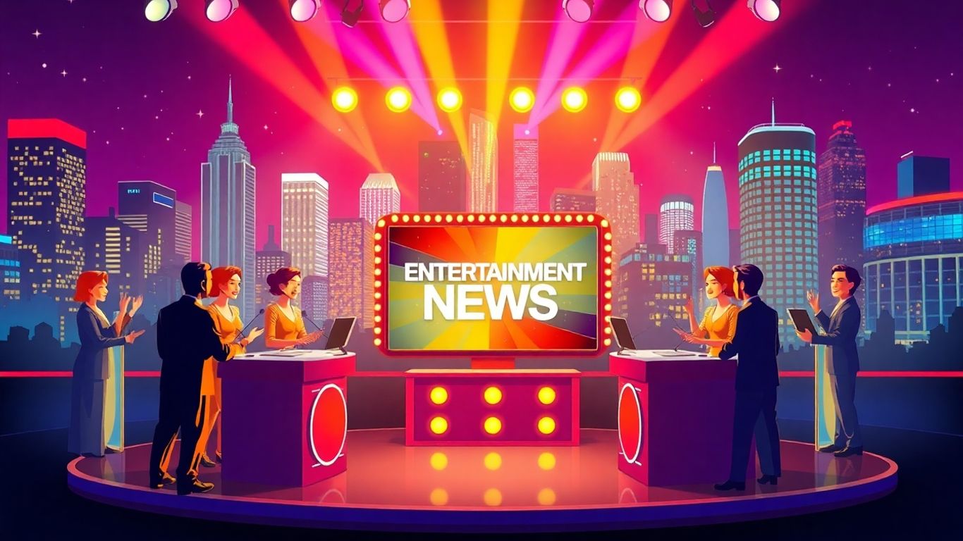 Entertainment Tonight hosts in a game show setting.
