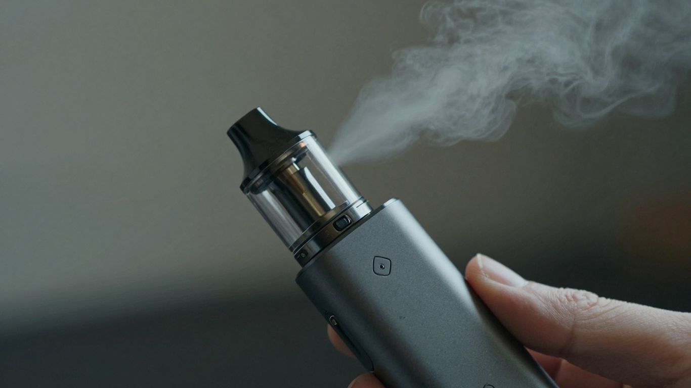 E-Zigarette in der Hand mit leichtem Dampf
