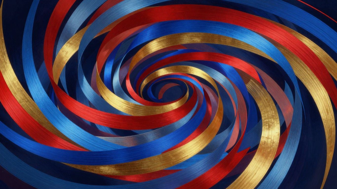 Abstract ribbons forming a layered structure.