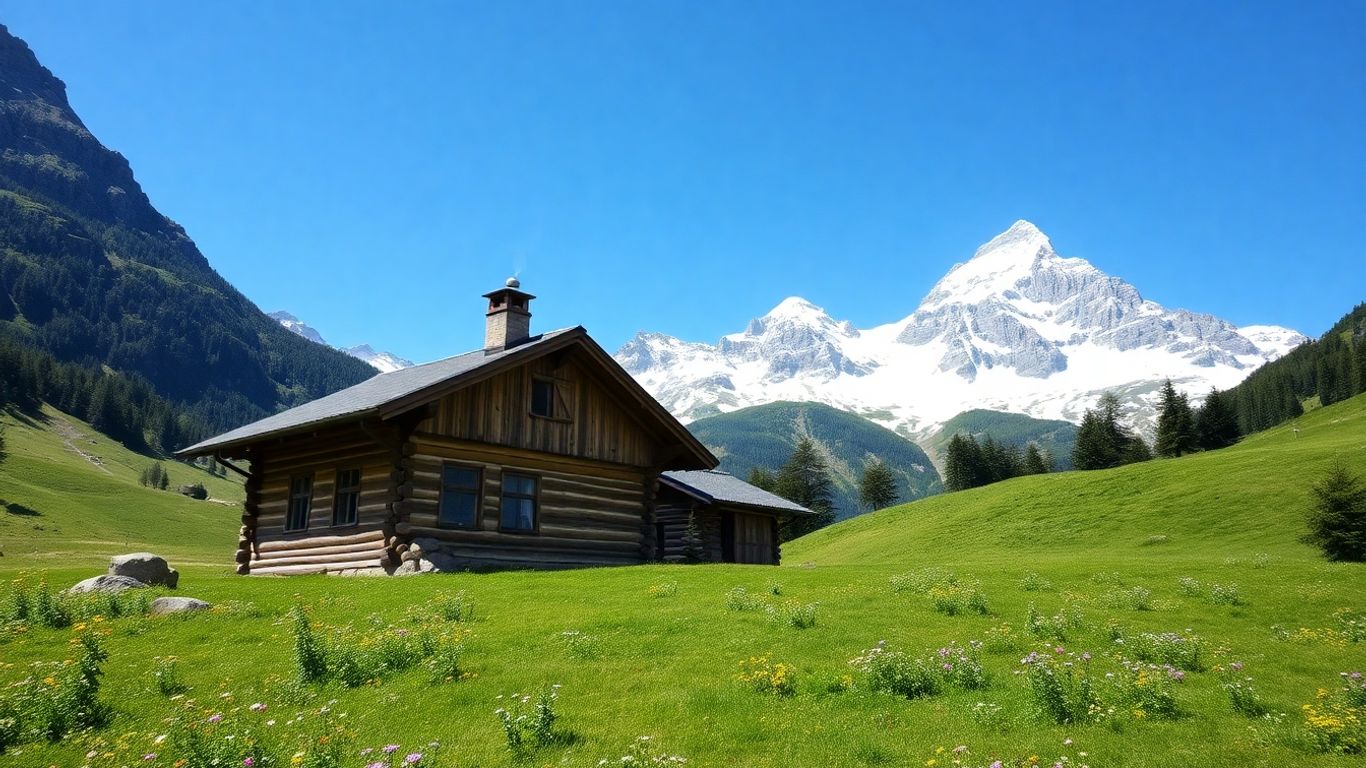 Gemütliche Berghütte in Schweizer Alpenlandschaft