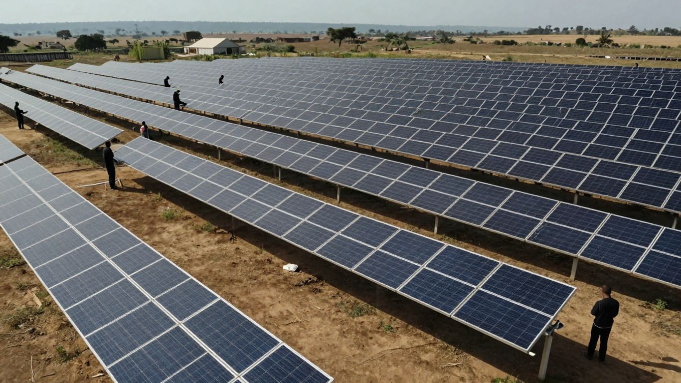 Panneaux solaires sur un paysage africain ensoleillé.